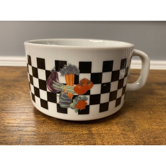 Vintage Giftco Checkered Vegetables Soup Bowl Mug Set with Handles Stoneware - Picture 4 of 4